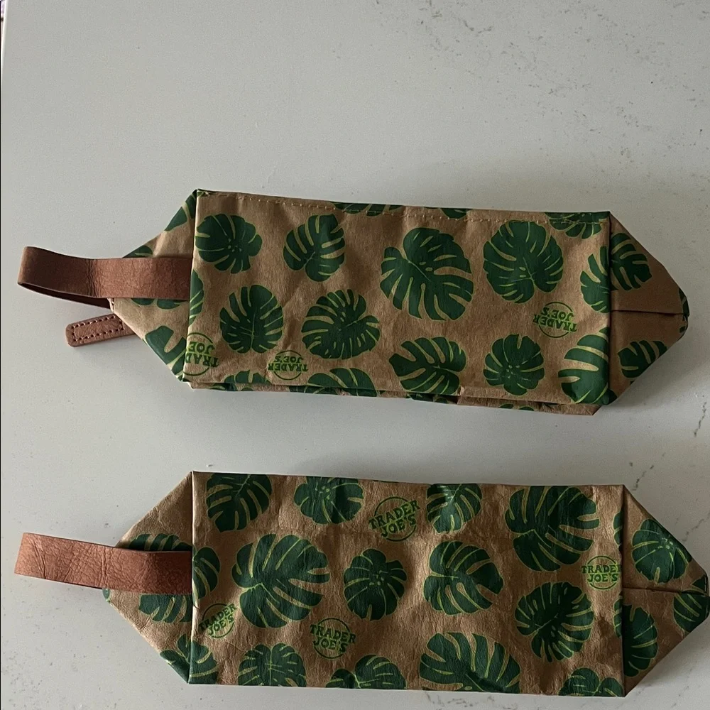 Leaf Print Brown Pouches with Handles